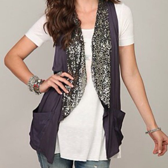 Free People Jackets & Blazers - NWT Free People purple sequin vest sz XS